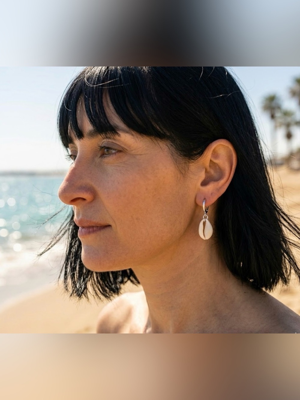 Cowrie Shell Hoop Earrings - White Shell with Silver Hoops